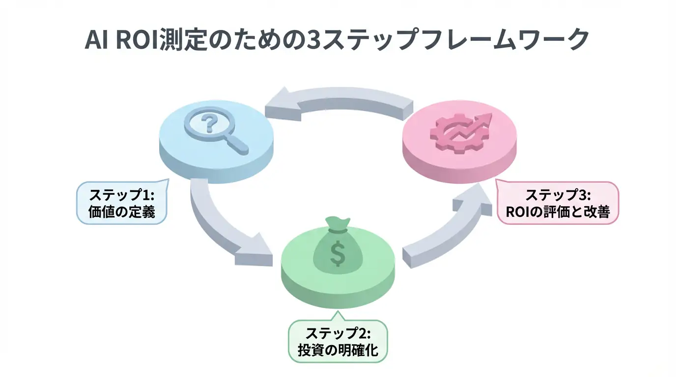 AI ROI測定の3ステップ・フレームワーク